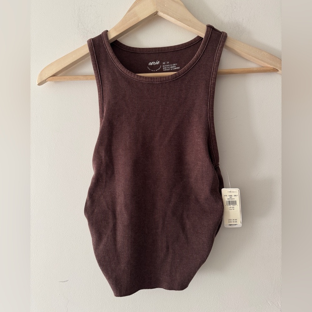 Aerie Brown High Neck Ribbed Tank‎ Top